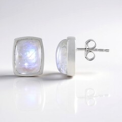 Boucles d'oreilles en argent et Pierre de lune bleue (KM by Juwelo)