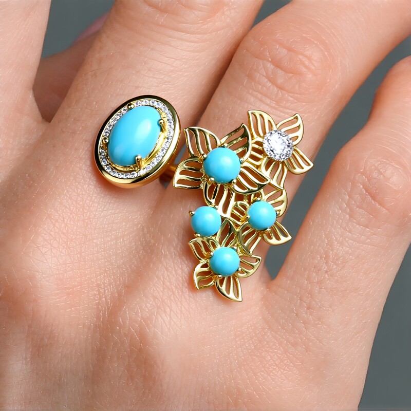 9K Sleeping Beauty Turquoise Gold Ring (Ornaments by de Melo)