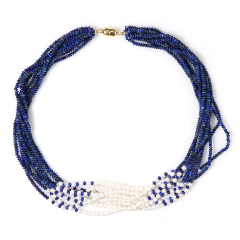 Zilveren halsketting met lapis lazulistenen (Riya)