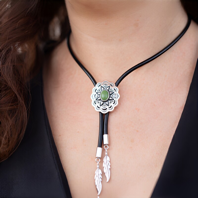 Zilveren halsketting met een Groene Turqoois (Desert Chic)