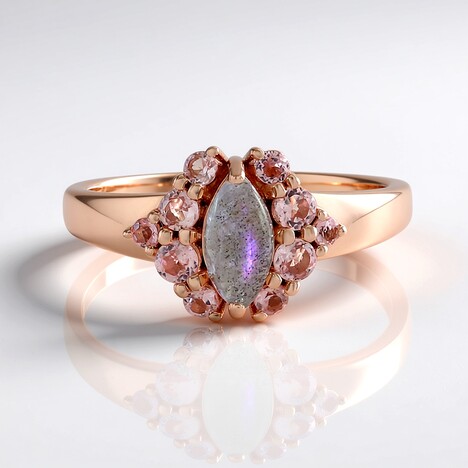 Bague en argent et Labradorite rose de Maniry