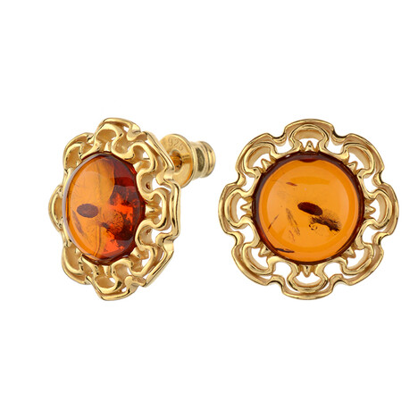 Boucles d'oreilles en argent et Ambre baltique couleur cognac (dagen)
