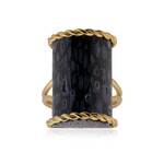 Anello in argento con Legno di Palma pietrificato Jambi (Bali Barong)