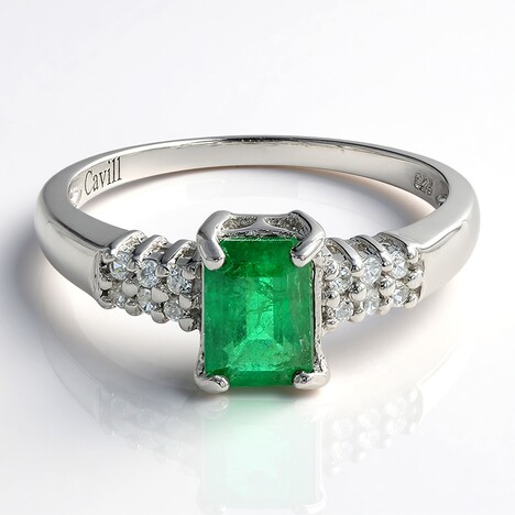 Anello placcato in platino con Smeraldo Bahia
