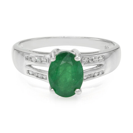 Anello placcato in platino con Smeraldo Bahia