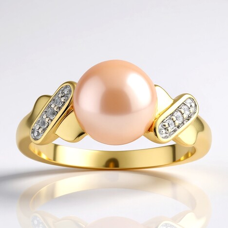 Anello in argento con Perla Ming color Pesca (TPC)