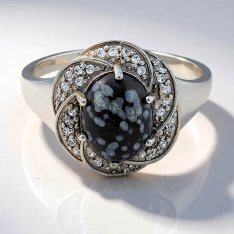 Anello in argento con Ossidiana Fiocco di Neve