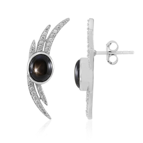 Boucles d'oreilles en argent et Saphir étoilé noir (de Melo Essence)