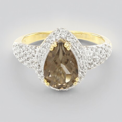 Anello placcato in oro con Quarzo Fumè