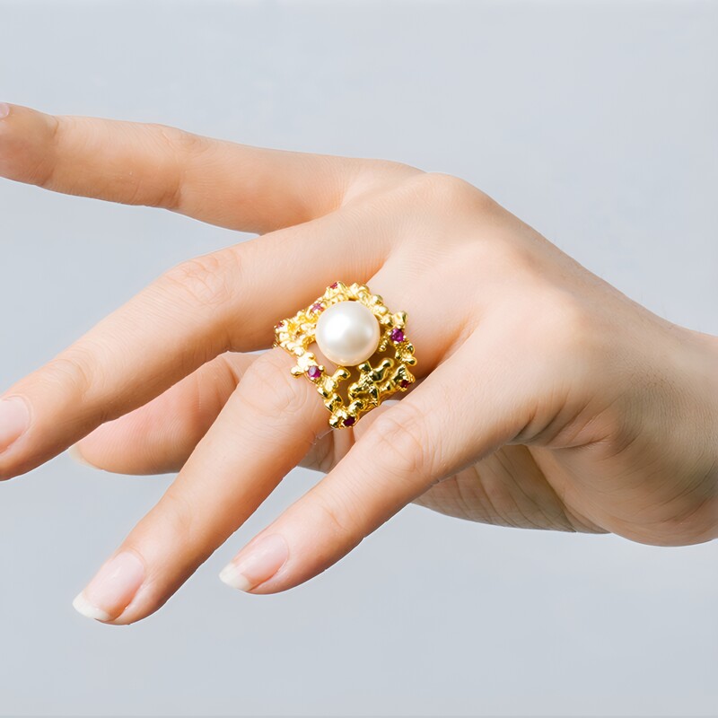 Weiße Süßwasserzuchtperlen-Silberring (TPC)