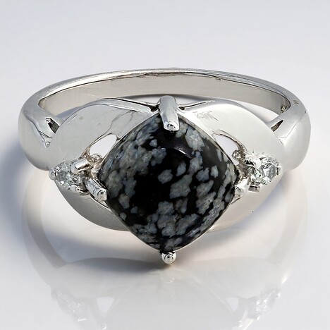 Anello in argento con Ossidiana Fiocco di Neve