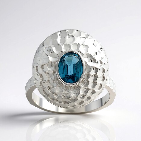 Anello in argento con Cianite Blu Foglia di Tè