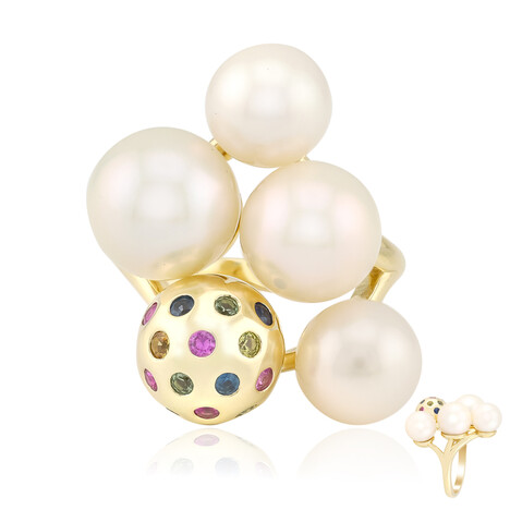 Gouden ring met een Witte zoetwater kweekparel (Michelle Albala)