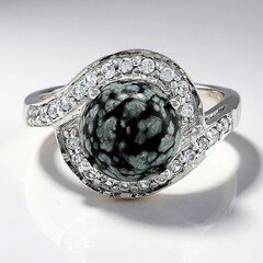 Anello in argento con Ossidiana Fiocco di Neve