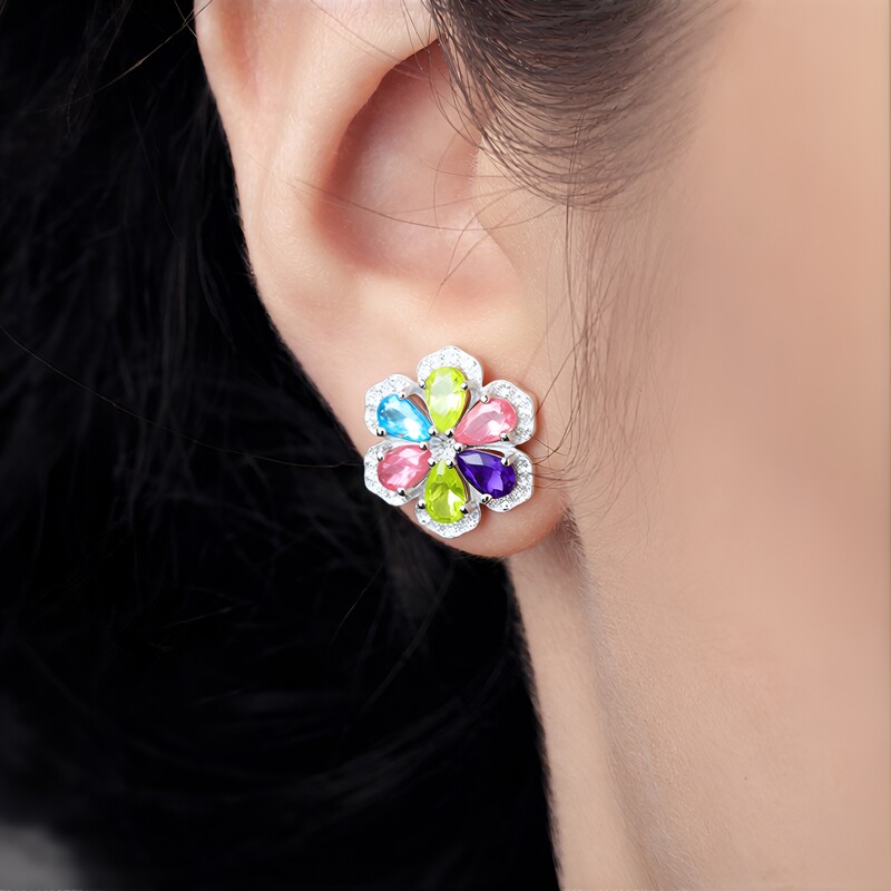 Pendientes en plata con Cuarzo rosa pastel