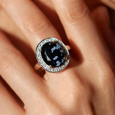 Schneeflocken-Obsidian-Silberring