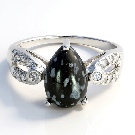Anello in argento con Ossidiana Fiocco di Neve