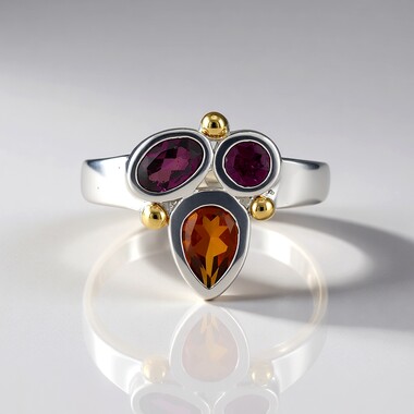 Anillo en plata con Citrino de Madeira (Granulieren)