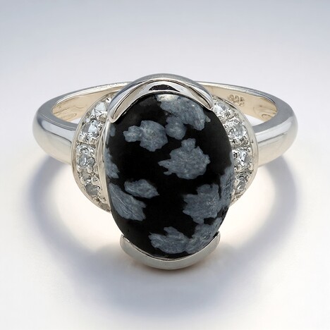 Anello in argento con Ossidiana Fiocco di Neve
