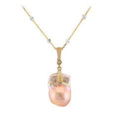 Collier en argent et Perle de culture d'eau douce de couleur pêche (TPC)