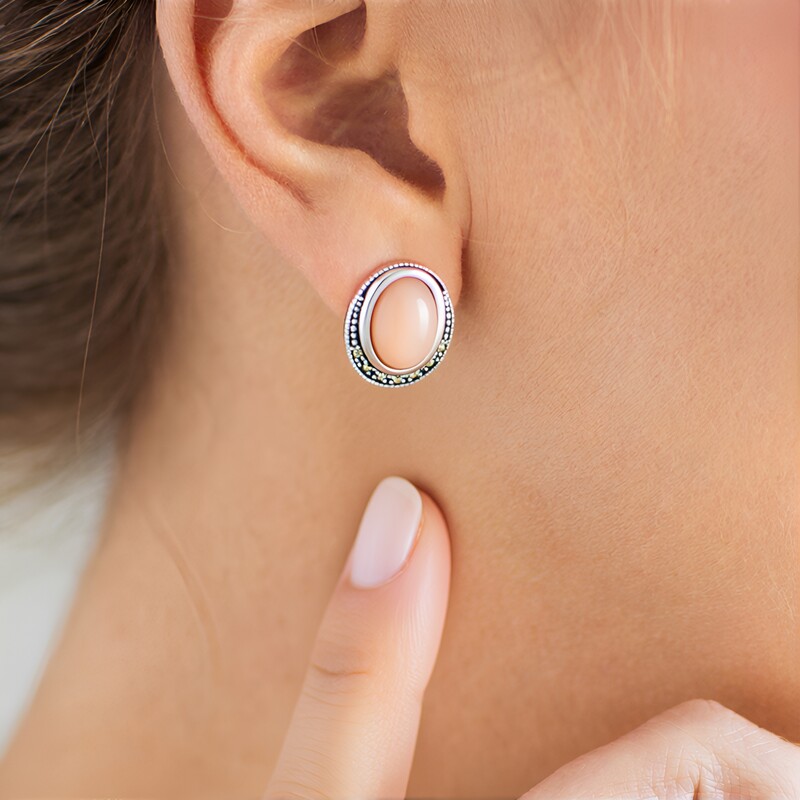 Pfirsich-Mondstein-Silberohrringe (Annette classic)