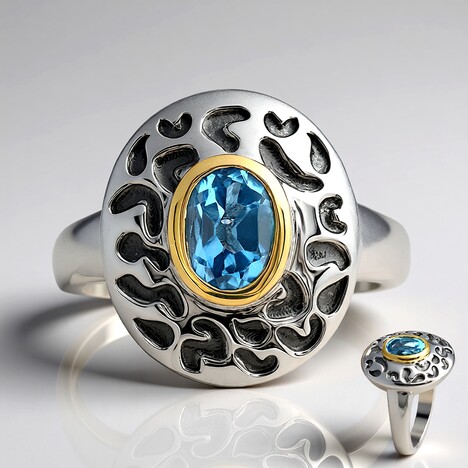 Anello in argento con Topazio Blu Svizzero (Remy Rotenier)