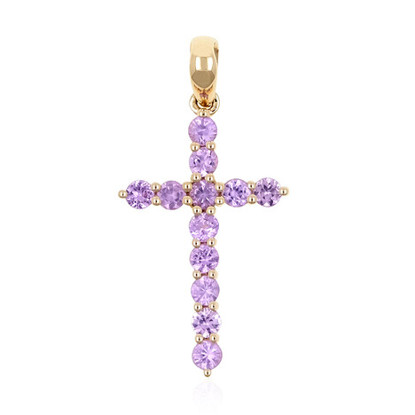 Nicht erhitzter Purpurfarbener Ceylon-Saphir-Goldanhänger