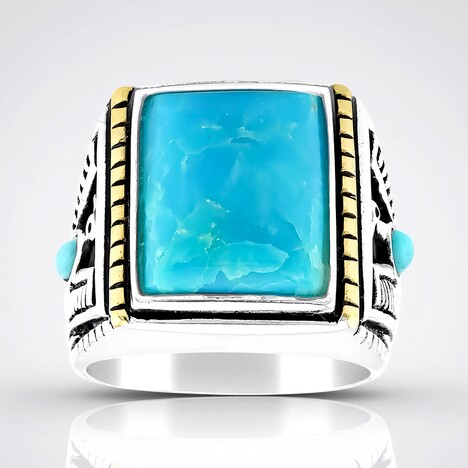 Anello in argento con Turchese Kingman Mohave Blu (Jones Lee)