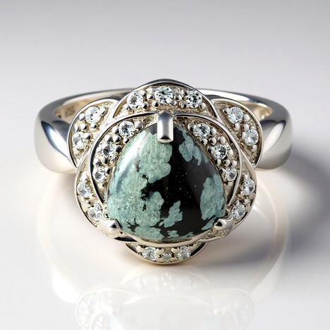 Bague en argent et Obsidienne Flocon-de-Neige