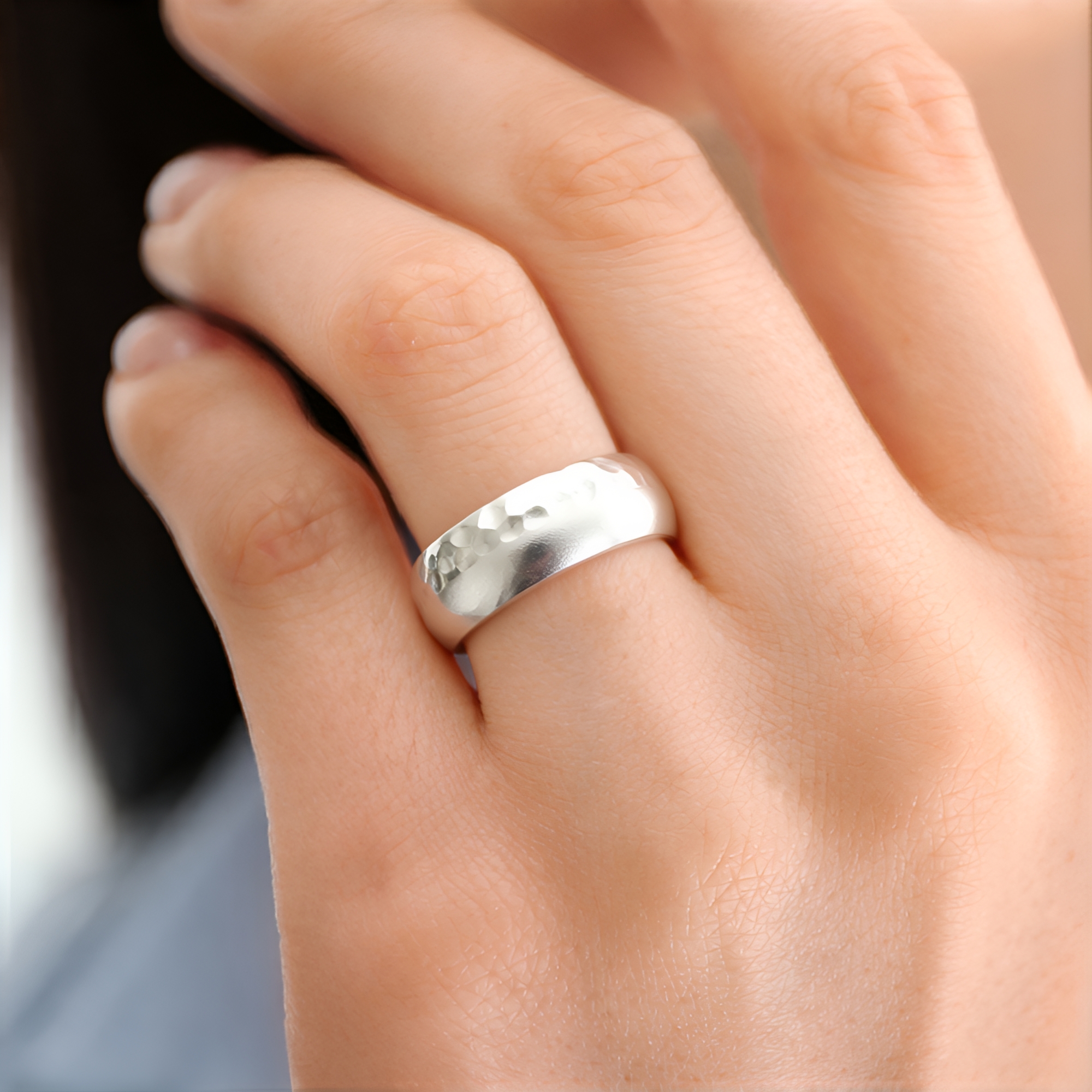 ECHTER STERLING SILBER Gehämmerter Ring Massiv Punziert 925