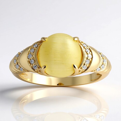 Anello in oro con Danburite gialla occhio di gatto (de Melo)