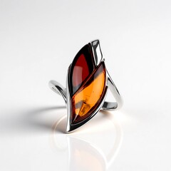 Bague en argent et Ambre baltique couleur cognac (dagen)