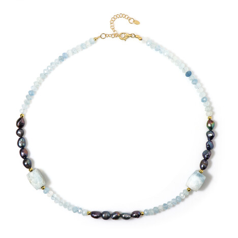 Zilveren halsketting met Braziliaanse Aquamarijnen (Riya)