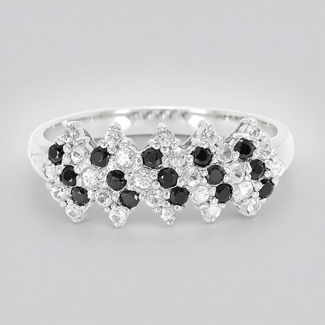 Anello in argento con Zaffiro Bianco e Spinello Nero