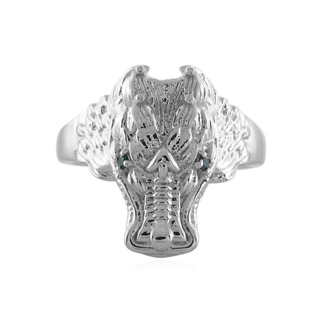 Blauer I3 Brillant-Silberring