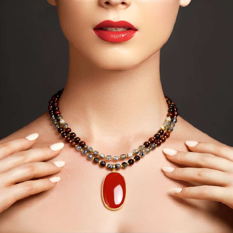 Roter Onyx-Silberhalskette (Adela Silber)