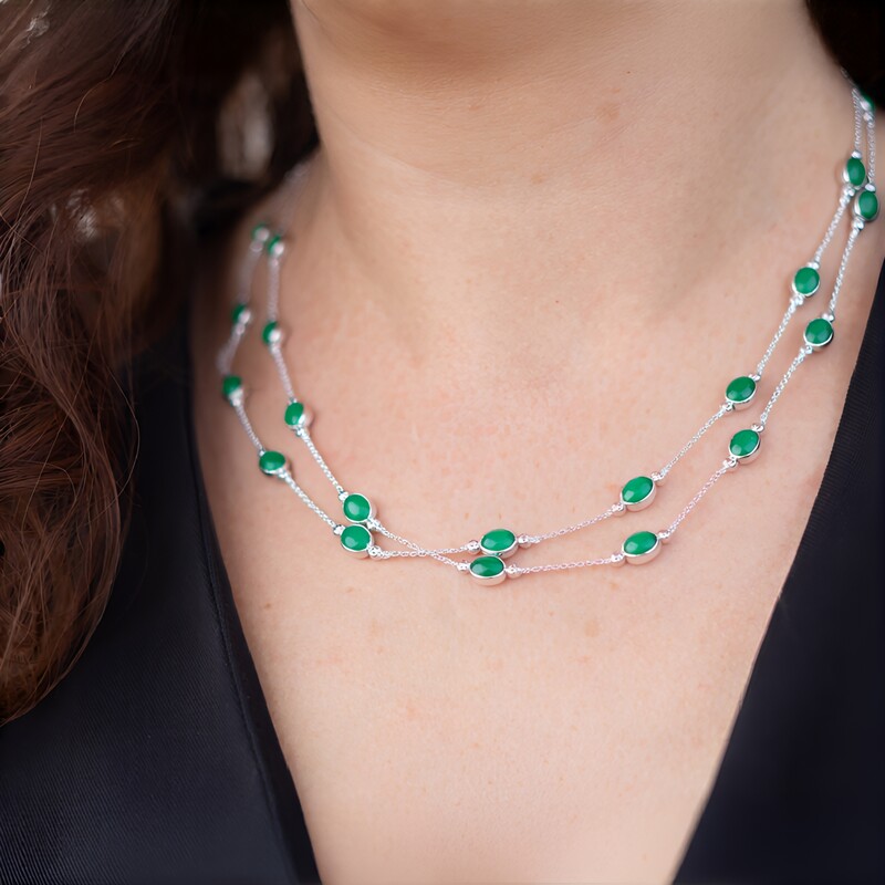 Green Onyx Silver Necklace (Adela Silber)