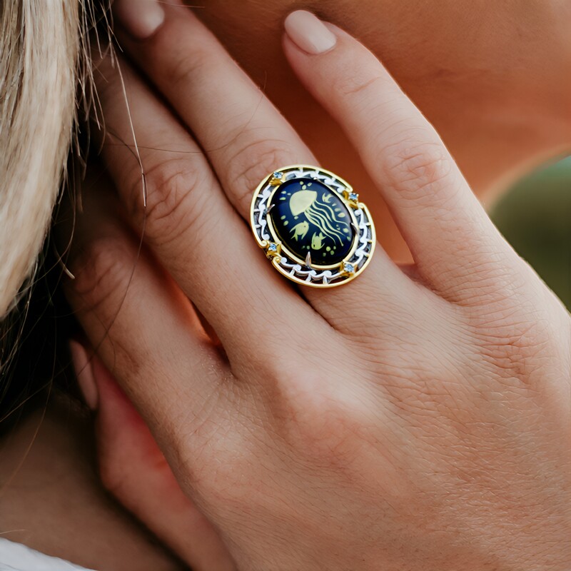 Blue Amber Silver Ring (Gems en Vogue)