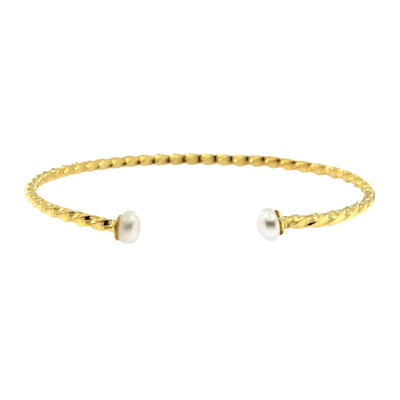 White Freshwater Pearl Silver Bangle (Joias do Paraíso)