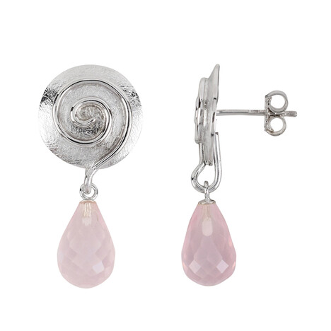 Zilveren oorbellen met rozen kwartskristallen