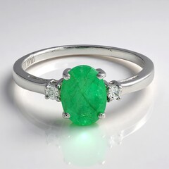 Anello placcato in platino con Smeraldo Bahia