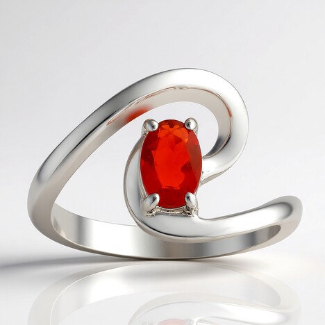 Bague en argent et Opale de feu mexicaine AAA