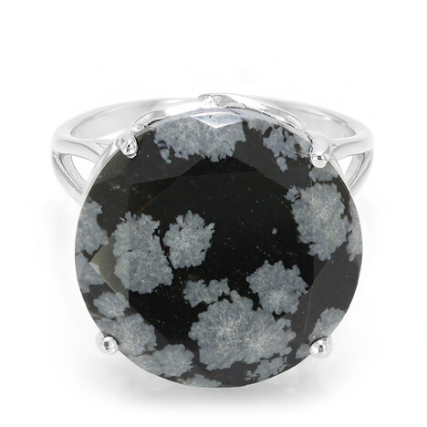 Anello in argento con Ossidiana Fiocco di Neve