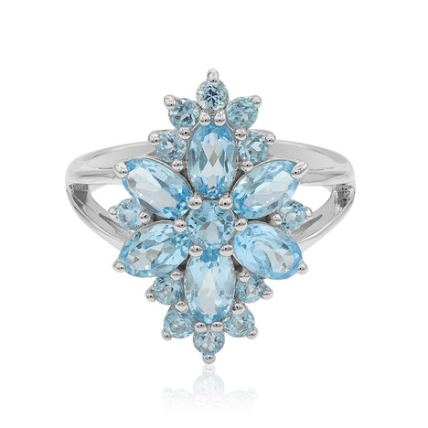 Anillo en plata con Topacio azul suizo