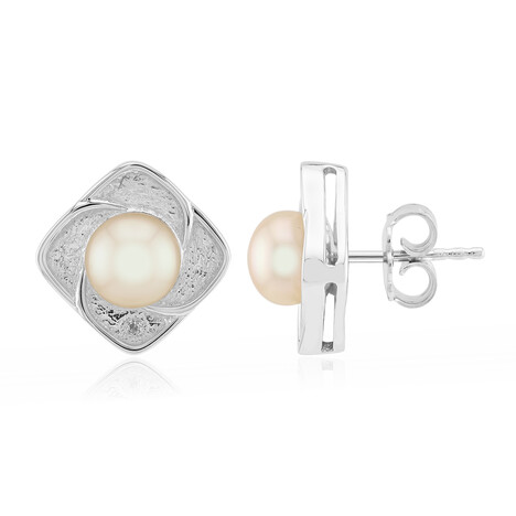 Pendientes en plata con Perla durazno Freshwater (TPC)