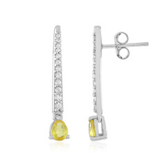 Boucles d'oreilles en argent et Saphir jaune de Ceylan