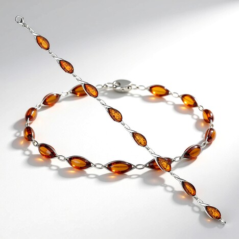 Bracciale in argento con Ambra Baltica Cognac (dagen)