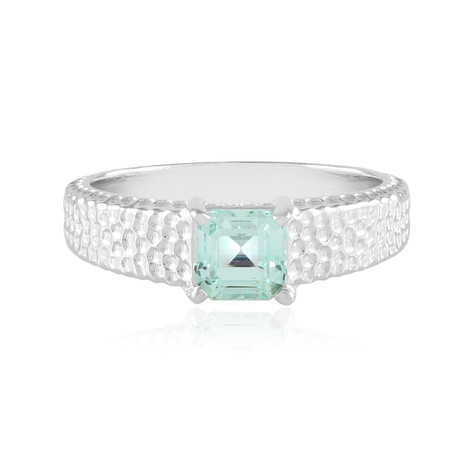 Zilveren ring met een Paraiba kleurige smaragd
