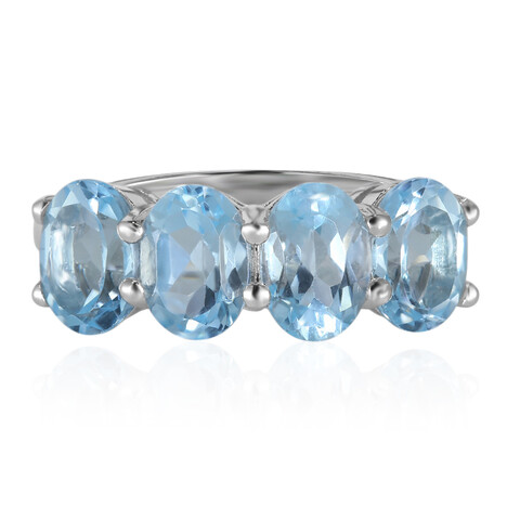 Zilveren ring met hemel-blauwe topaasstenen