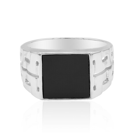 Schwarzer Onyx-Herren-Silberring
